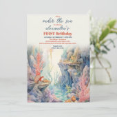 サンゴ礁の海の生き物たち　マリンライフ　１歳の誕生日 招待状 (スタンド正面)