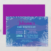 サンゴ礁の海プール誕生日パーティー 招待状 (正面/裏面)