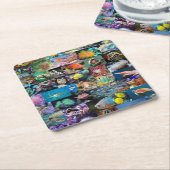 サンゴ礁の海洋生物:魚と動物の写真 スクエアペーパーコースター (アングル)