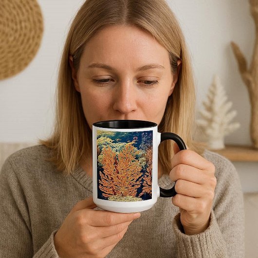 サンゴ礁の熱帯魚 深い青色の美しい珊瑚  マグカップ