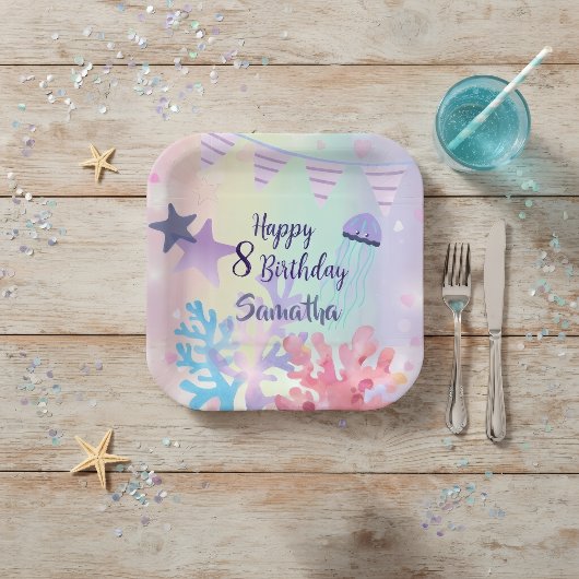 サンゴ礁の紙皿 ピンク パープル 誕生日 ペーパープレート