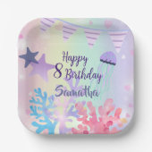 サンゴ礁の紙皿 ピンク パープル 誕生日 ペーパープレート (正面)