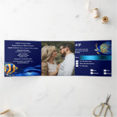 サンゴ礁の魚の熱帯性の青いオレンジの沿岸シック 三つ折り招待状 (内部)