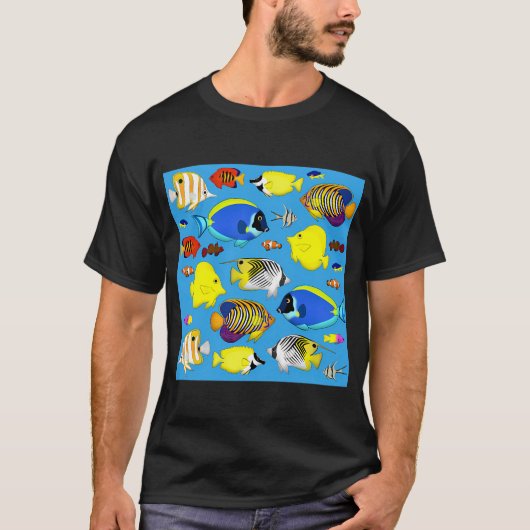 サンゴ礁の魚 4 (青い背景) Tシャツ (正面)