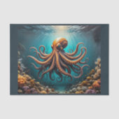 サンゴ礁を持つ水中のタコ海 薄葉紙 (正面)