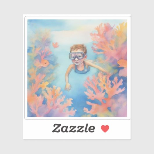 サンゴ礁を楽しむ若いシュノーケラー シール (シート)