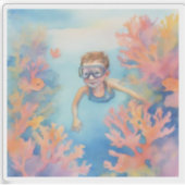 サンゴ礁を楽しむ若いシュノーケラー シール (正面)