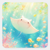 サンゴ礁を滑走するサンライトのマンタ線 スクエアシール (正面)