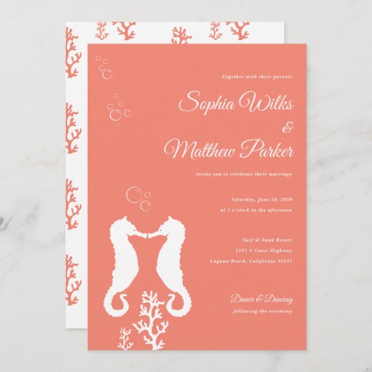 サンゴ礁シーホース結婚式招待状 招待状 (正面/裏面)