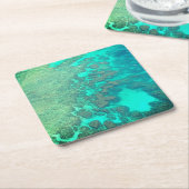 サンゴ礁ターコイズ海水車豆 スクエアペーパーコースター (アングル)