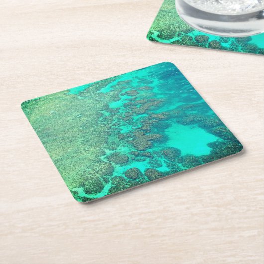 サンゴ礁ターコイズ海水車豆 スクエアペーパーコースター (アングル)