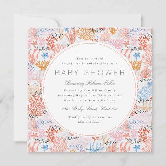サンゴ礁ベビーシャワー 招待状 (正面)