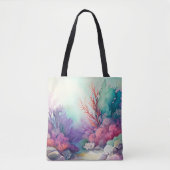 サンゴ礁海付き水彩床 トートバッグ (正面)