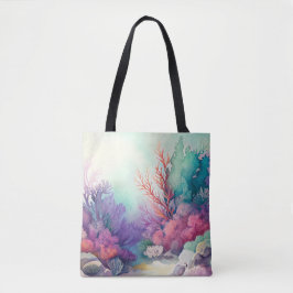 サンゴ礁海付き水彩床 トートバッグ