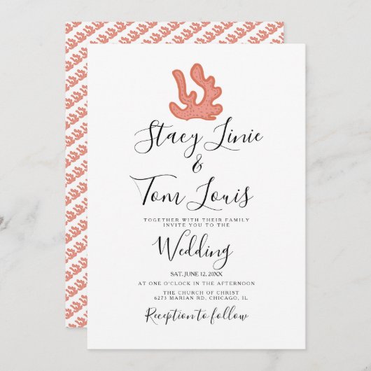 サンゴ礁 手描きのトロピカルビーチ 招待状 (正面/裏面)