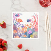 サンゴ礁 | 水彩のカラフルな魚の海 スタンダードカクテルナプキン (インサイチュ)
