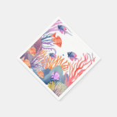 サンゴ礁 | 水彩のカラフルな魚の海 スタンダードカクテルナプキン (角)