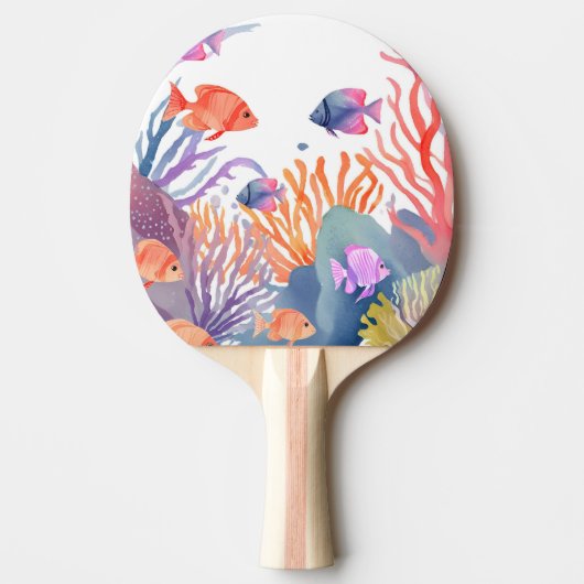 サンゴ礁 | 水彩のカラフルな魚の海 卓球ラケット (正面)