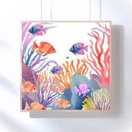 サンゴ礁 | 水彩 カラフルな魚 海洋 ポスター