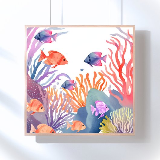 サンゴ礁 | 水彩 カラフルな魚 海洋 ポスター
