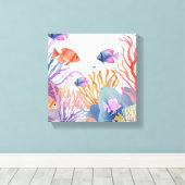 サンゴ礁 | 水彩 カラフルな魚 海 キャンバスプリント (インサイチュ (ウッドフロア))
