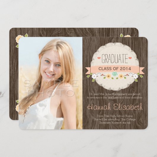 サンゴ素朴フローラ卒業写真発表 招待状 (正面/裏面)