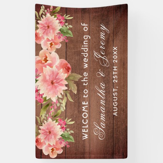 サンゴ素朴結婚ダリア花の茶色の壁 横断幕 (縦)