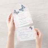 サンゴ結婚の蝶が渦巻く食事RSVP オールインワン招待状 (貼ってはがせる)