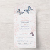 サンゴ結婚の蝶が渦巻く食事RSVP オールインワン招待状 (内側)