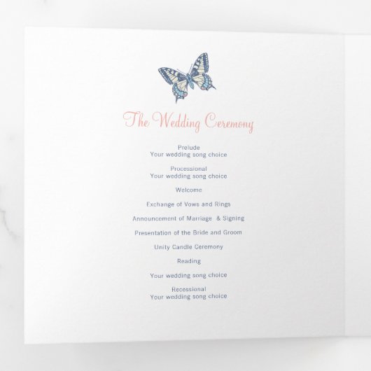 サンゴ結婚ダークブルーバタフライ 三つ折りプログラム (内部最初)