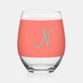 サンゴ結婚式の引き出物モノグラム赤いハート ステムなしワイングラス (裏面)