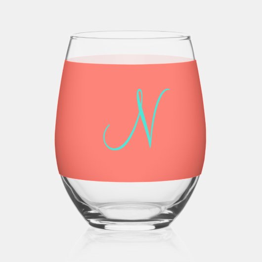 サンゴ結婚式の引き出物モノグラム赤いハート ステムなしワイングラス (裏面)