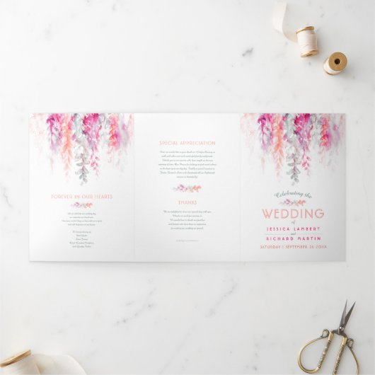 サンゴ結婚赤オレンジ緑の花芸術 三つ折りプログラム (外部)