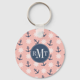 サンゴ航海のネイビーブルーいかりとホイールパターン キーホルダー