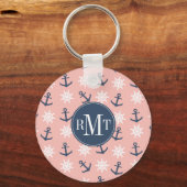 サンゴ航海のネイビーブルーいかりとホイールパターン キーホルダー (正面)