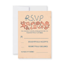 サンゴ航海のビーチ結婚式RSVPカード