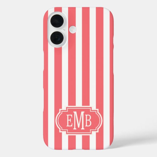 サンゴ色と白のモノグラムストライプ Case-Mate iPhoneケース (裏面)