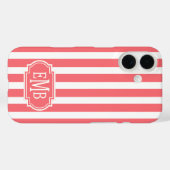サンゴ色と白のモノグラムストライプ Case-Mate iPhoneケース (裏面 (横))
