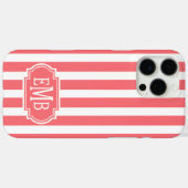 サンゴ色と白のモノグラムストライプ Case-Mate iPhoneケース (裏面 (横))