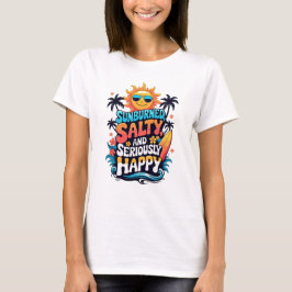 サンゴ色に日焼けして幸せなレトロビーチの雰囲気 Tシャツ