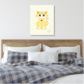 サンゴ色のかわいい子猫と肉球模様 キャンバスプリント (インサイチュ (寝室))