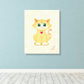 サンゴ色のかわいい子猫と肉球模様 キャンバスプリント (インサイチュ (ウッドフロア))
