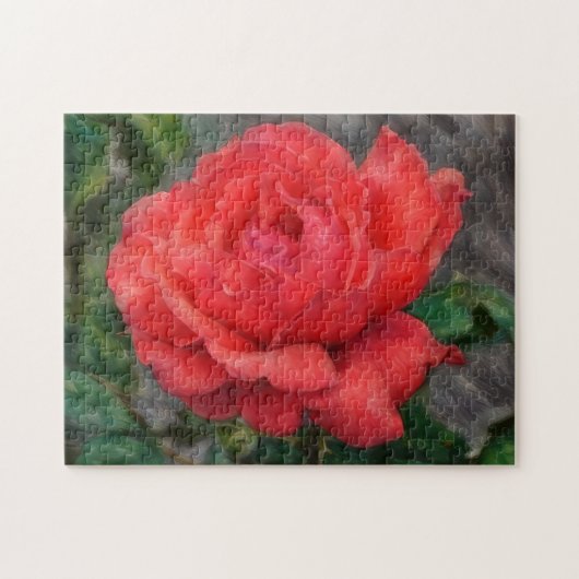 サンゴ色のバラの花アート フラワーパズル ジグソーパズル (横)