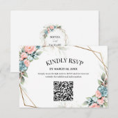 サンゴ色のフラワーの結婚式RSVPカード(QRコード付き) 出欠カード (正面/裏面)