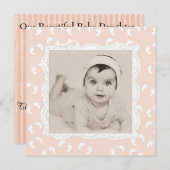 サンゴ色のベビーガール誕生のお知らせ 案内状 (正面/裏面)