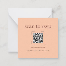 サンゴ色のモダンウェディングQRコードオンラインRSVP ノートカード
