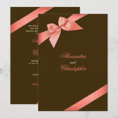 サンゴ色のリボン ウェディング アナウンスメント 招待状 (正面/裏面)