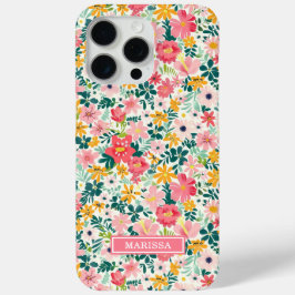 サンゴ色の可愛い花のモノグラム iPhone 15 PRO MAXケース