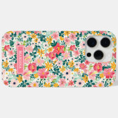 サンゴ色の可愛い花のモノグラム Case-Mate iPhoneケース (裏面 (横))