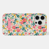 サンゴ色の可愛い花のモノグラム iPhoneケース (裏面横)